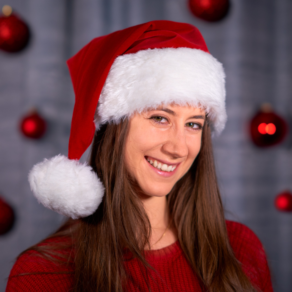 Nähe eine Weihnachtsmütze